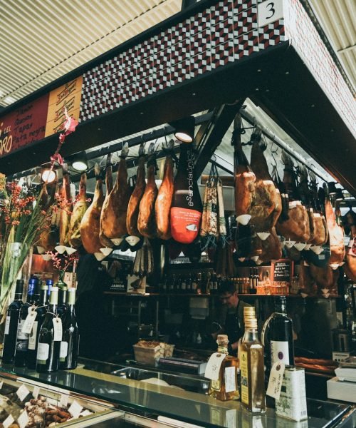 hanging meat near bar counter